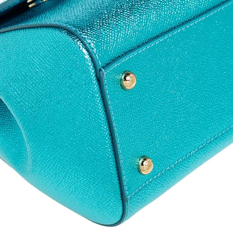 Pre Owned Dolce & Gabbana Metallic Celeste Leather Medium Miss Sicily Top Handle Bag