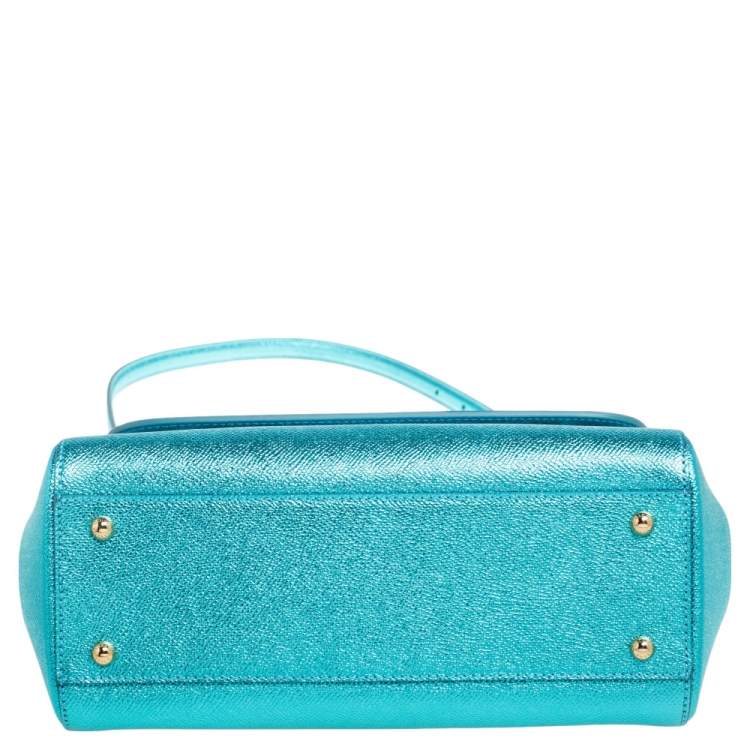 Pre Owned Dolce & Gabbana Metallic Celeste Leather Medium Miss Sicily Top Handle Bag