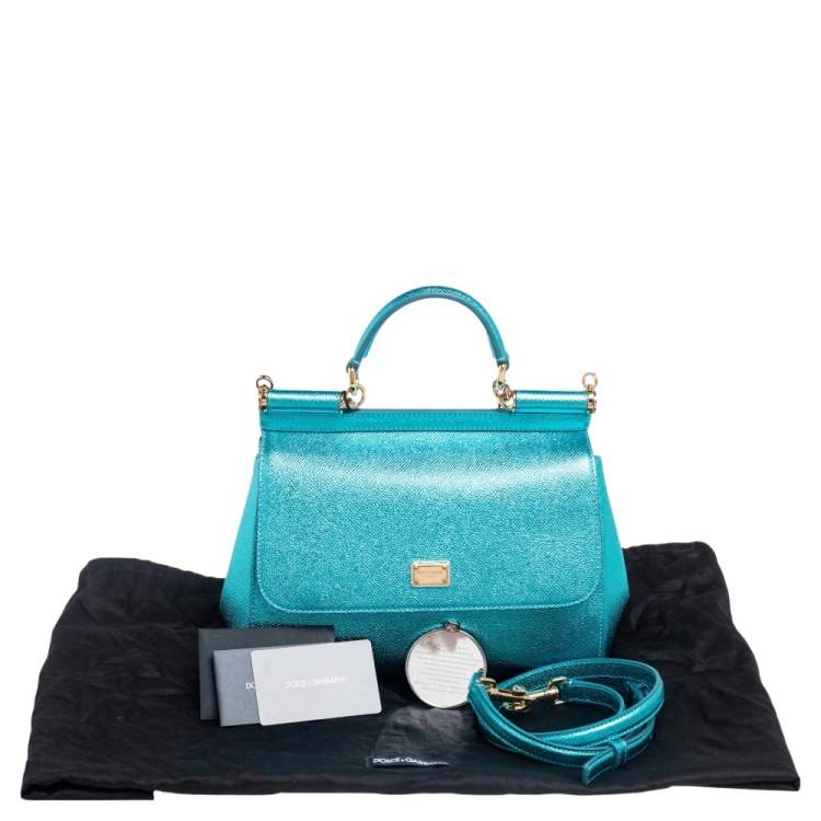 Pre Owned Dolce & Gabbana Metallic Celeste Leather Medium Miss Sicily Top Handle Bag