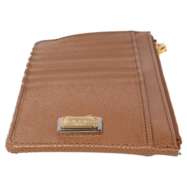 Pre Owned Dolce & Gabbana Brown Leather Zip Card Holder