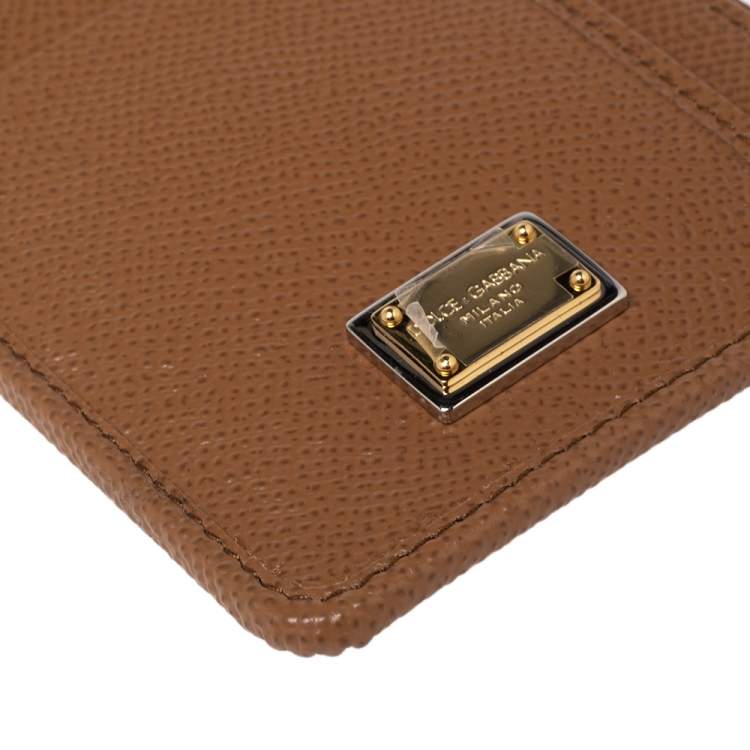 Pre Owned Dolce & Gabbana Brown Leather Zip Card Holder