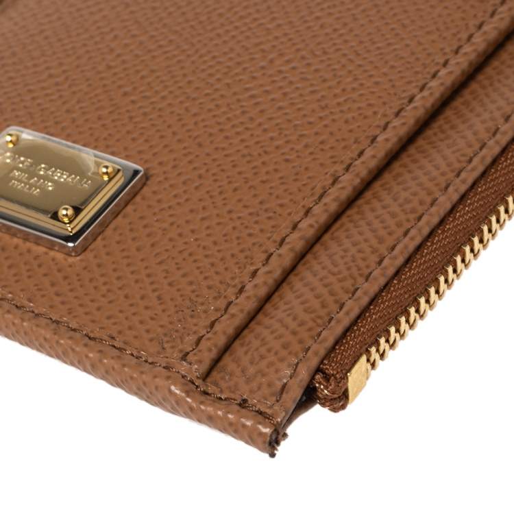 Pre Owned Dolce & Gabbana Brown Leather Zip Card Holder