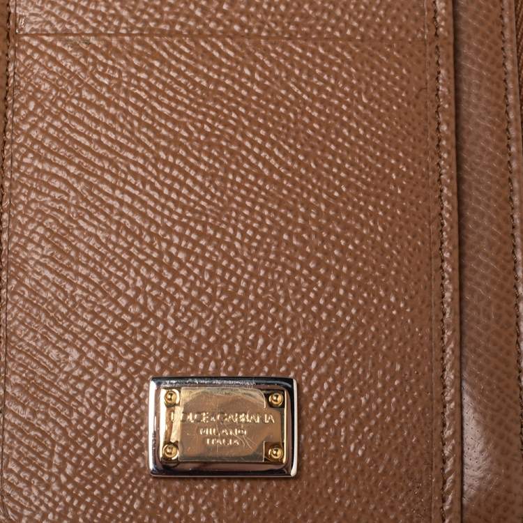 Pre Owned Dolce & Gabbana Brown Leather Zip Card Holder