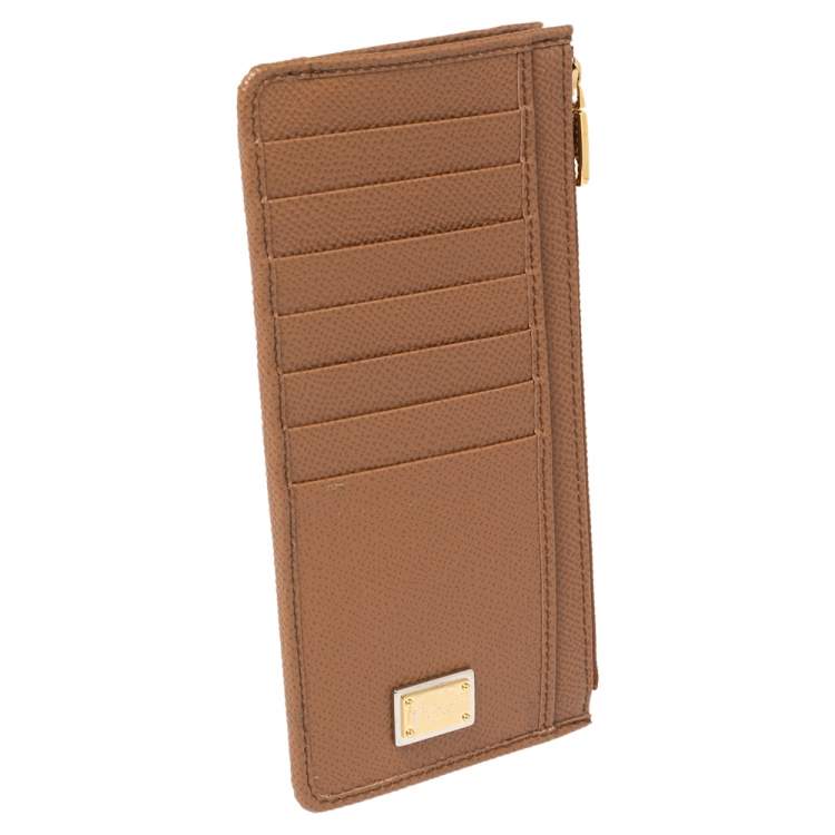 Pre Owned Dolce & Gabbana Brown Leather Zip Card Holder