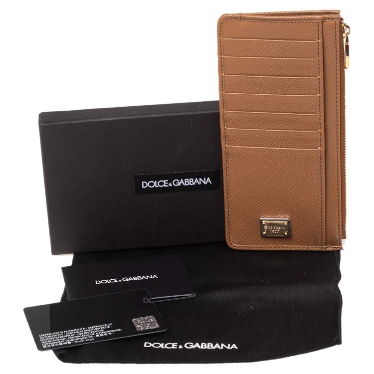 Pre Owned Dolce & Gabbana Brown Leather Zip Card Holder