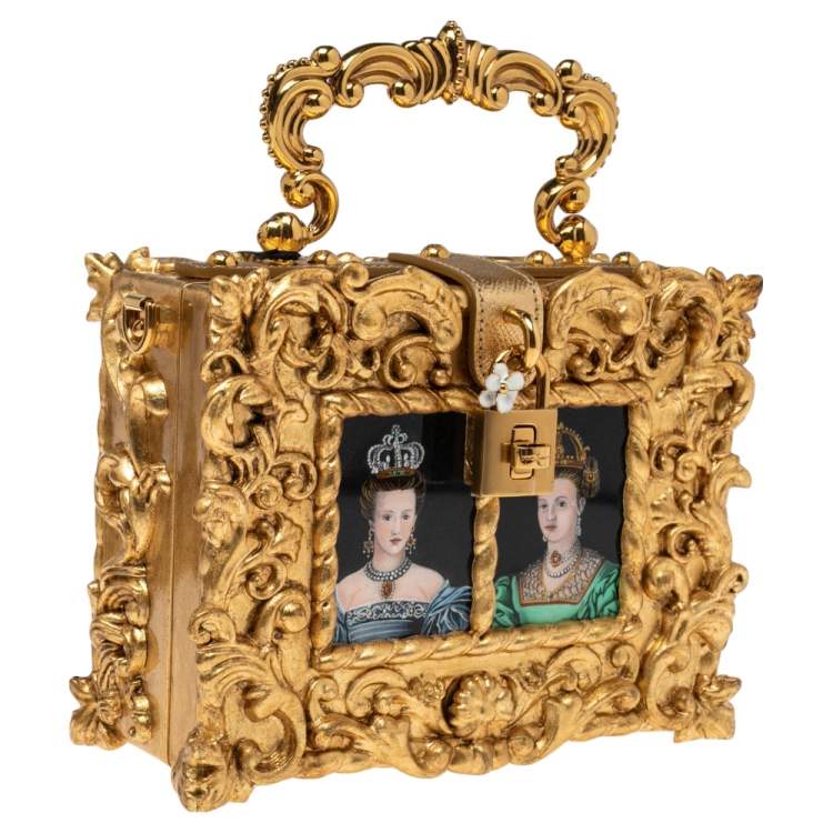 Pre Owned Dolce & Gabbana Gold Acrylic and Leather Dolce Box Regine Bag