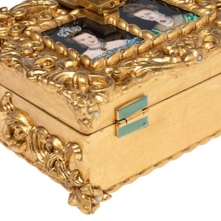 Pre Owned Dolce & Gabbana Gold Acrylic and Leather Dolce Box Regine Bag