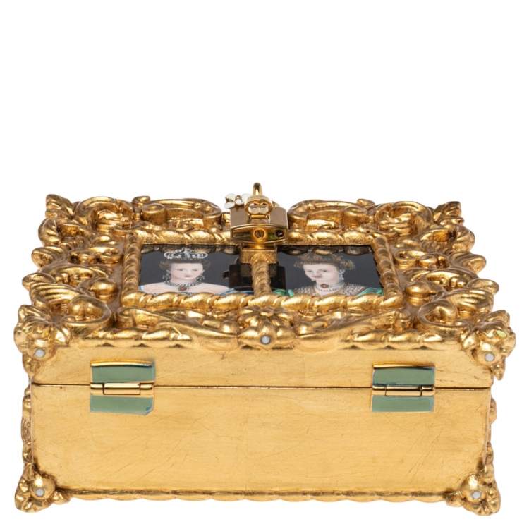 Pre Owned Dolce & Gabbana Gold Acrylic and Leather Dolce Box Regine Bag