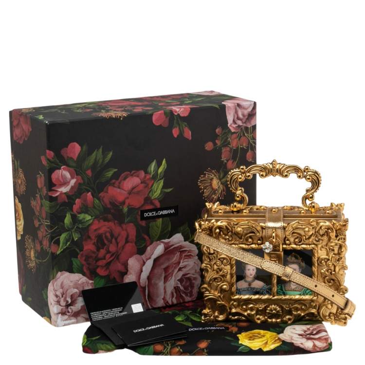 Pre Owned Dolce & Gabbana Gold Acrylic and Leather Dolce Box Regine Bag