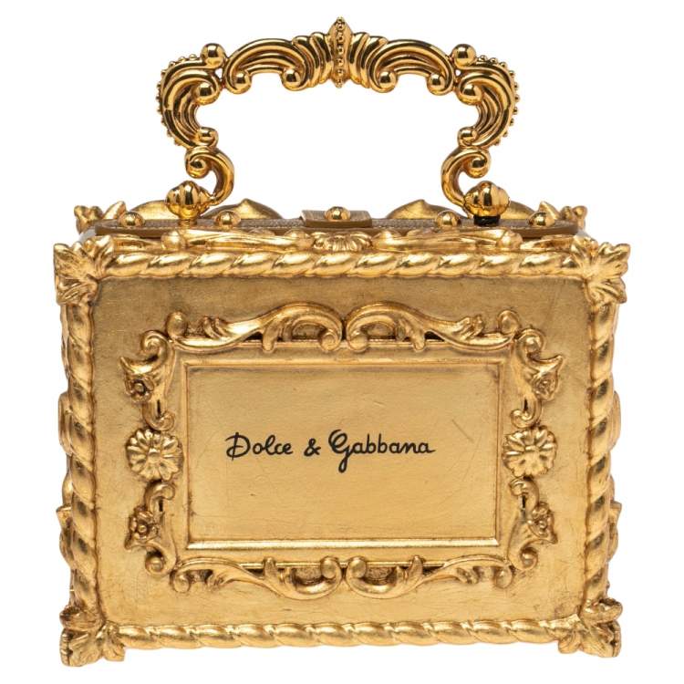 Pre Owned Dolce & Gabbana Gold Acrylic and Leather Dolce Box Regine Bag