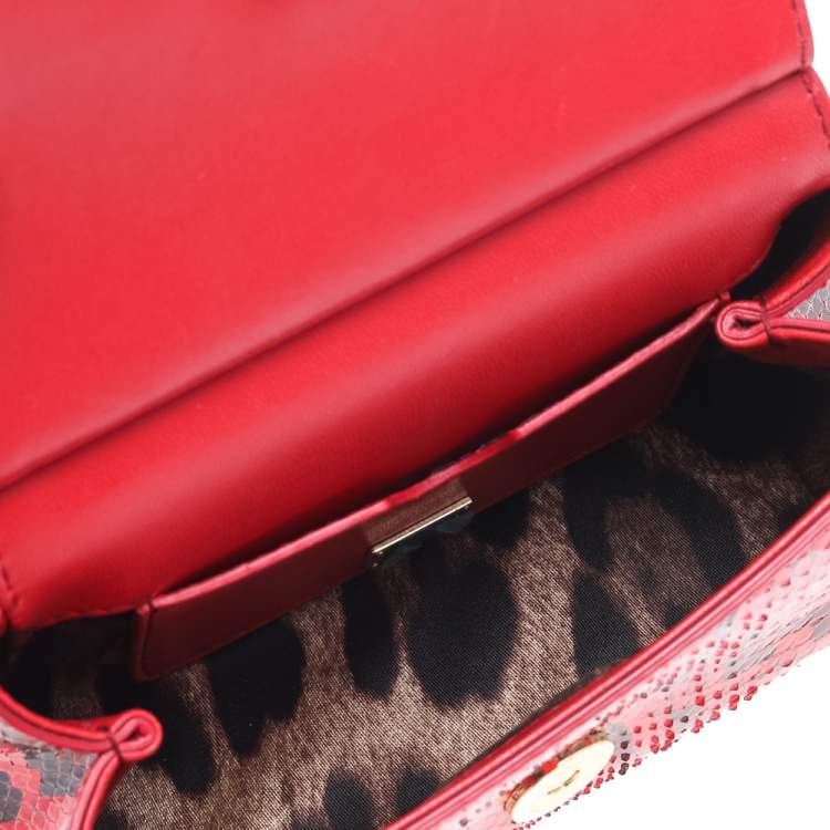 Pre Owned Dolce & Gabbana Red Python Micro Miss Sicily Top Handle Bag