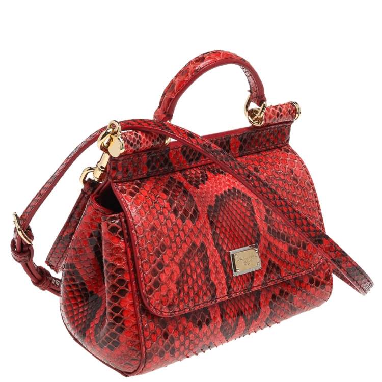 Pre Owned Dolce & Gabbana Red Python Micro Miss Sicily Top Handle Bag