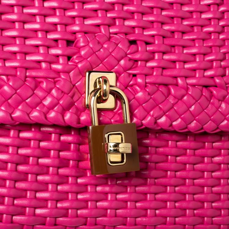 Pre Owned Dolce & Gabbana Pink Woven Leather Padlock Top Handle Bag