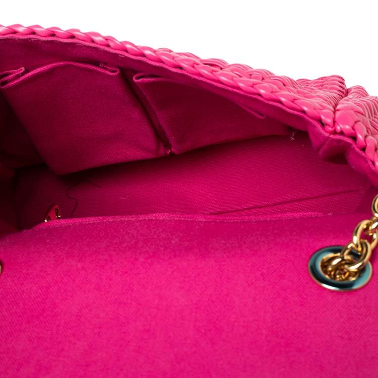 Pre Owned Dolce & Gabbana Pink Woven Leather Padlock Top Handle Bag