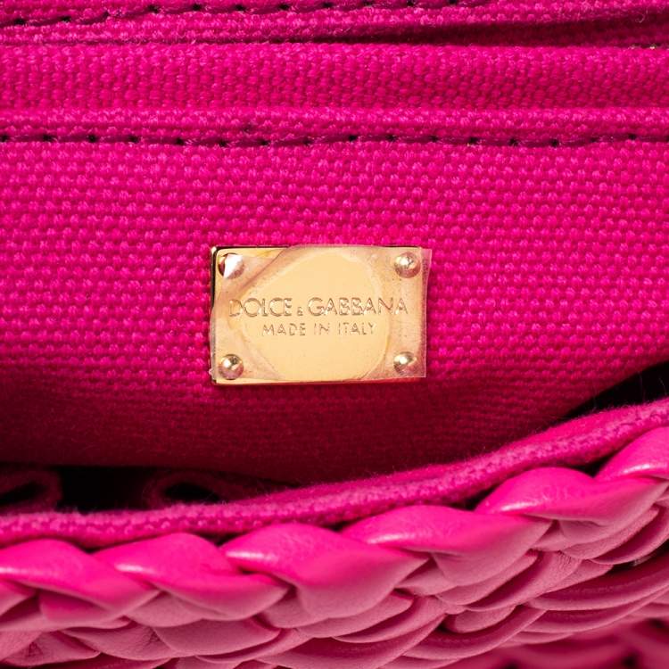 Pre Owned Dolce & Gabbana Pink Woven Leather Padlock Top Handle Bag