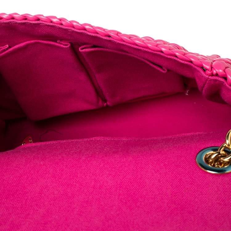 Pre Owned Dolce & Gabbana Pink Woven Leather Padlock Top Handle Bag
