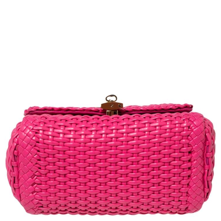 Pre Owned Dolce & Gabbana Pink Woven Leather Padlock Top Handle Bag