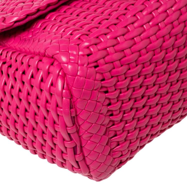 Pre Owned Dolce & Gabbana Pink Woven Leather Padlock Top Handle Bag