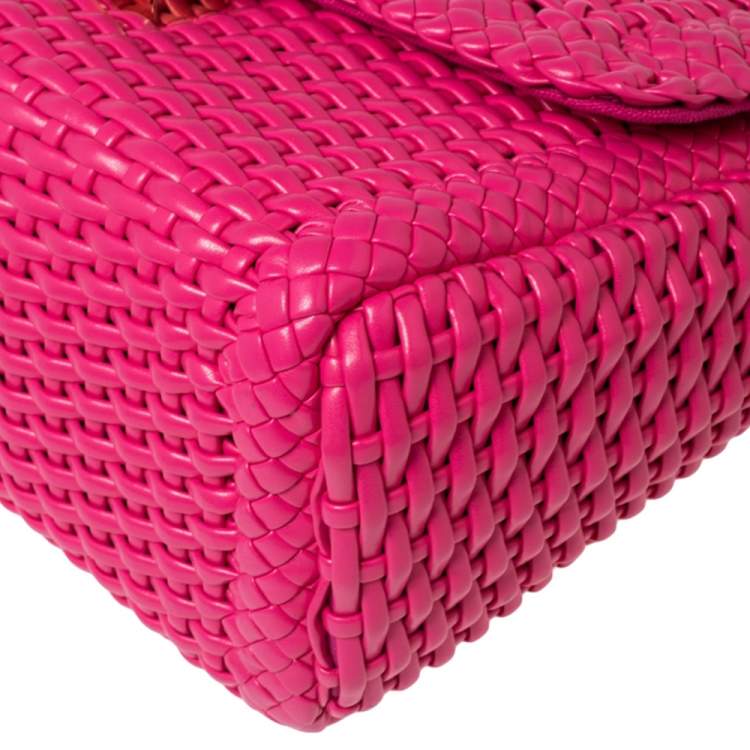 Pre Owned Dolce & Gabbana Pink Woven Leather Padlock Top Handle Bag