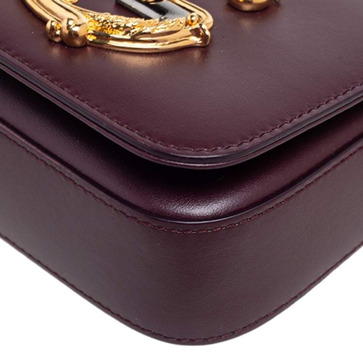 Pre Owned Dolce & Gabbana Burgundy Leather DG Girls Shoulder Bag