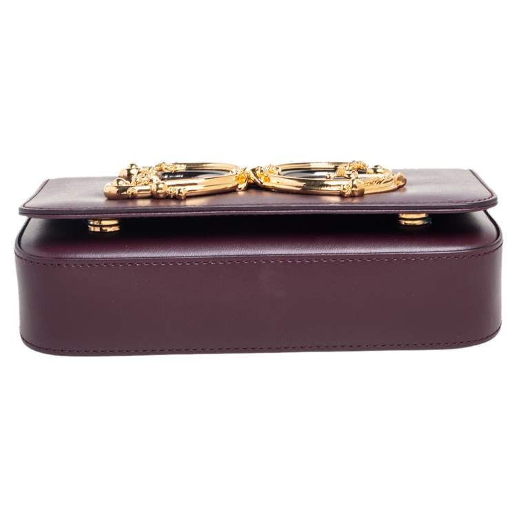 Pre Owned Dolce & Gabbana Burgundy Leather DG Girls Shoulder Bag