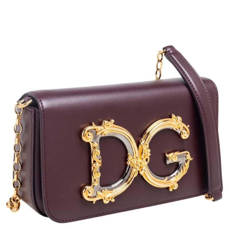 Pre Owned Dolce & Gabbana Burgundy Leather DG Girls Shoulder Bag