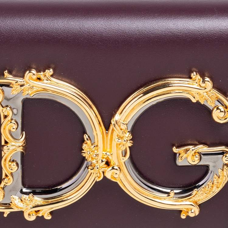 Pre Owned Dolce & Gabbana Burgundy Leather DG Girls Shoulder Bag