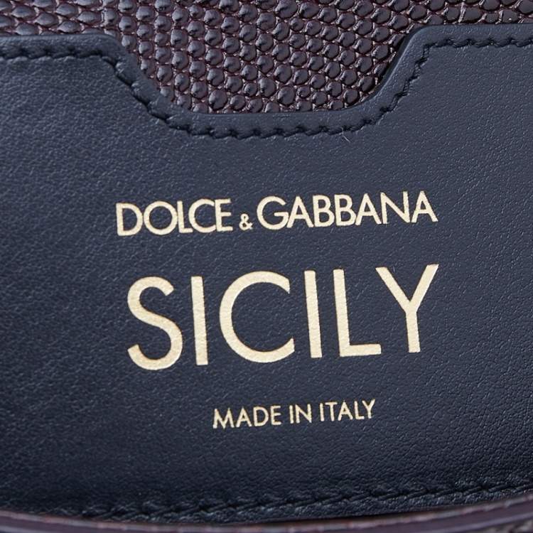 Pre Owned Dolce & Gabbana Burgundy Lizard Embossed Leather Crystal DG Logo Medium Miss Sicily Bag