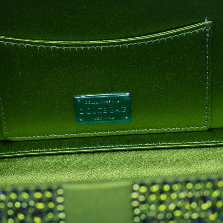 Pre Owned Dolce & Gabbana Green Crystal Embellished Satin Box Bag