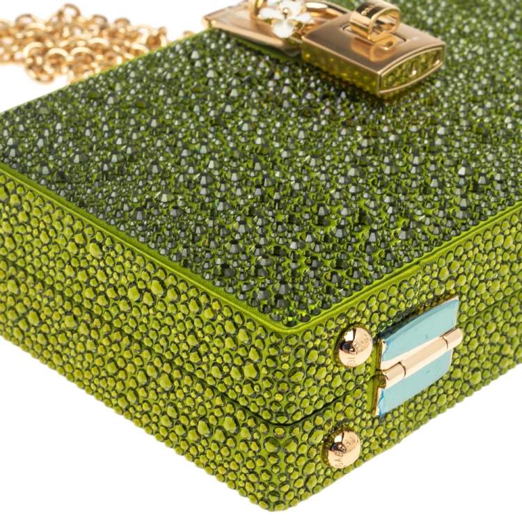 Pre Owned Dolce & Gabbana Green Crystal Embellished Satin Box Bag