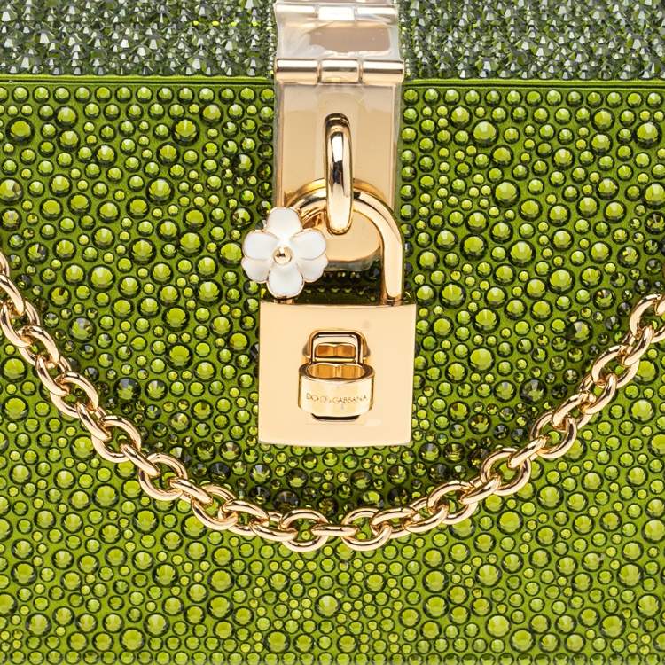 Pre Owned Dolce & Gabbana Green Crystal Embellished Satin Box Bag