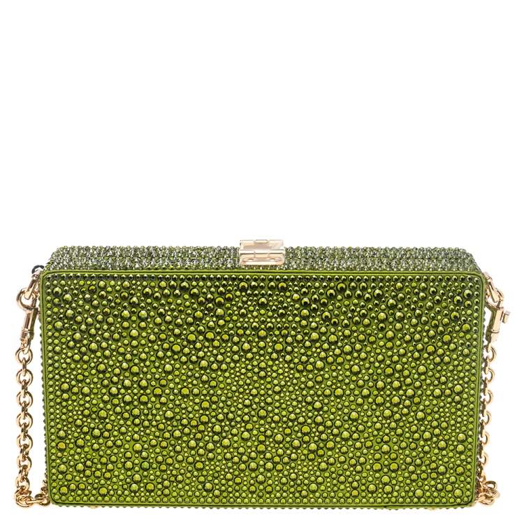 Pre Owned Dolce & Gabbana Green Crystal Embellished Satin Box Bag