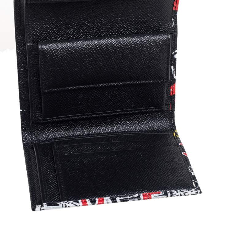 Pre Owned Dolce & Gabbana Black Graffiti Print Leather Tri-fold Wallet