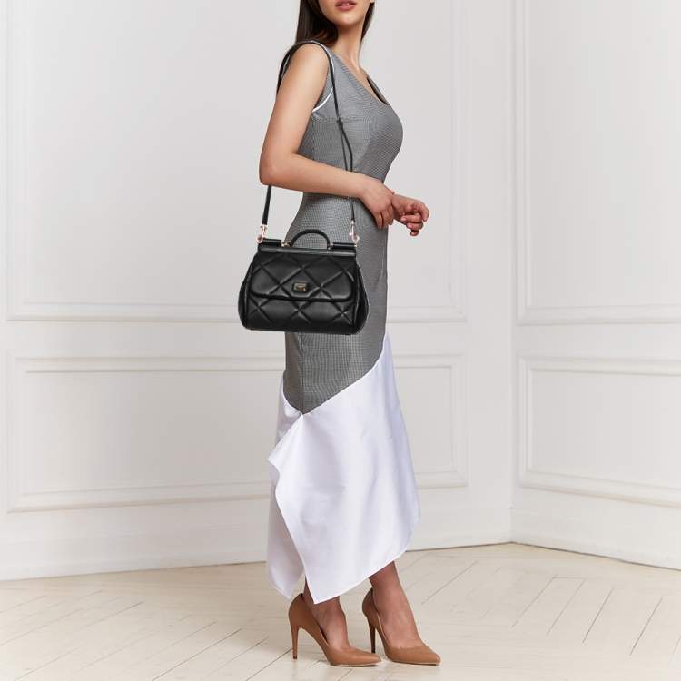 Pre Owned Dolce & Gabbana Black Quilted Leather Medium Miss Sicily Top Handle Bag