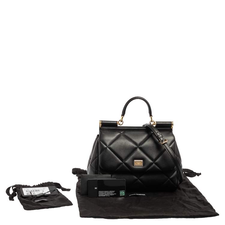 Pre Owned Dolce & Gabbana Black Quilted Leather Medium Miss Sicily Top Handle Bag