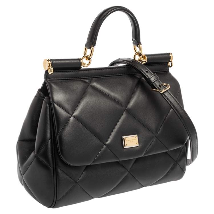 Pre Owned Dolce & Gabbana Black Quilted Leather Medium Miss Sicily Top Handle Bag
