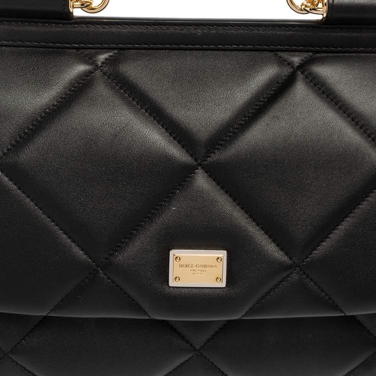 Pre Owned Dolce & Gabbana Black Quilted Leather Medium Miss Sicily Top Handle Bag