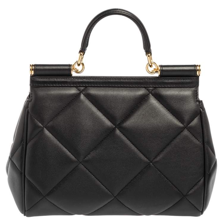 Pre Owned Dolce & Gabbana Black Quilted Leather Medium Miss Sicily Top Handle Bag