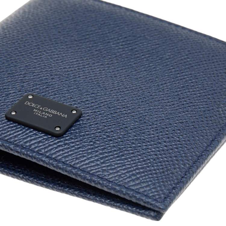 Pre Owned Dolce & Gabbana Navy Blue Leather Bifold Wallet
