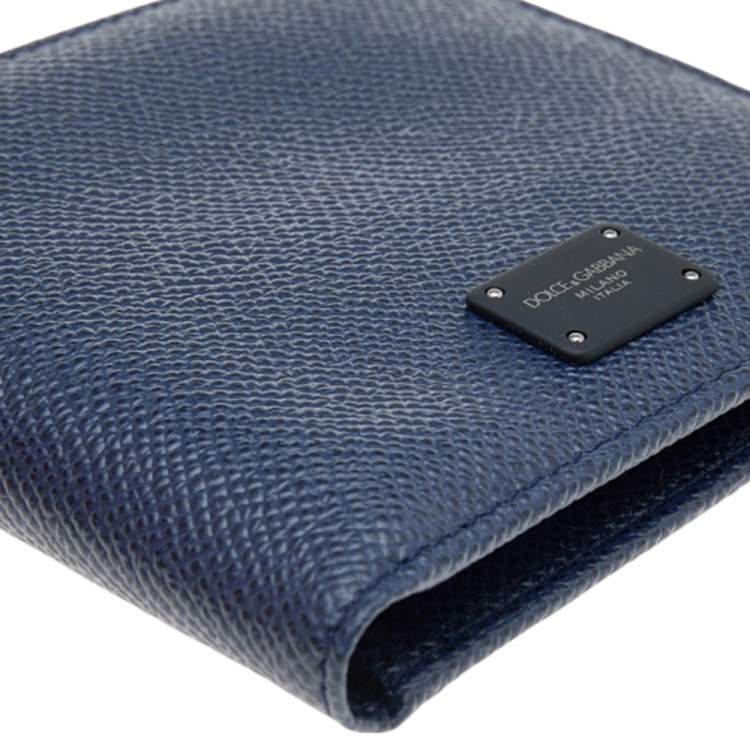 Pre Owned Dolce & Gabbana Navy Blue Leather Bifold Wallet