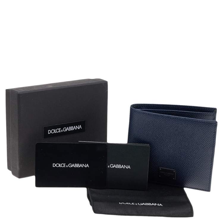 Pre Owned Dolce & Gabbana Navy Blue Leather Bifold Wallet