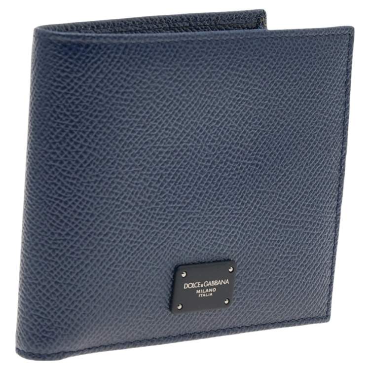 Pre Owned Dolce & Gabbana Navy Blue Leather Bifold Wallet