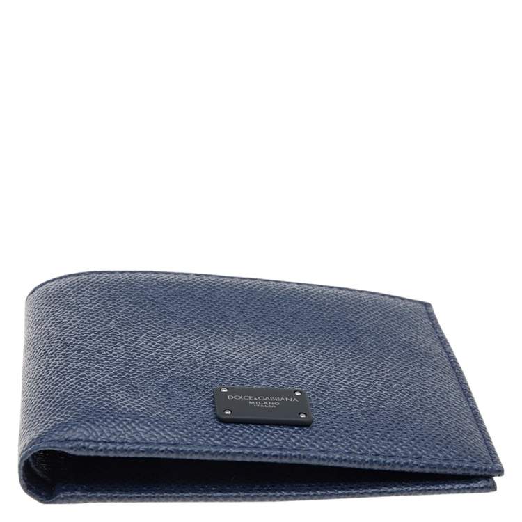 Pre Owned Dolce & Gabbana Navy Blue Leather Bifold Wallet