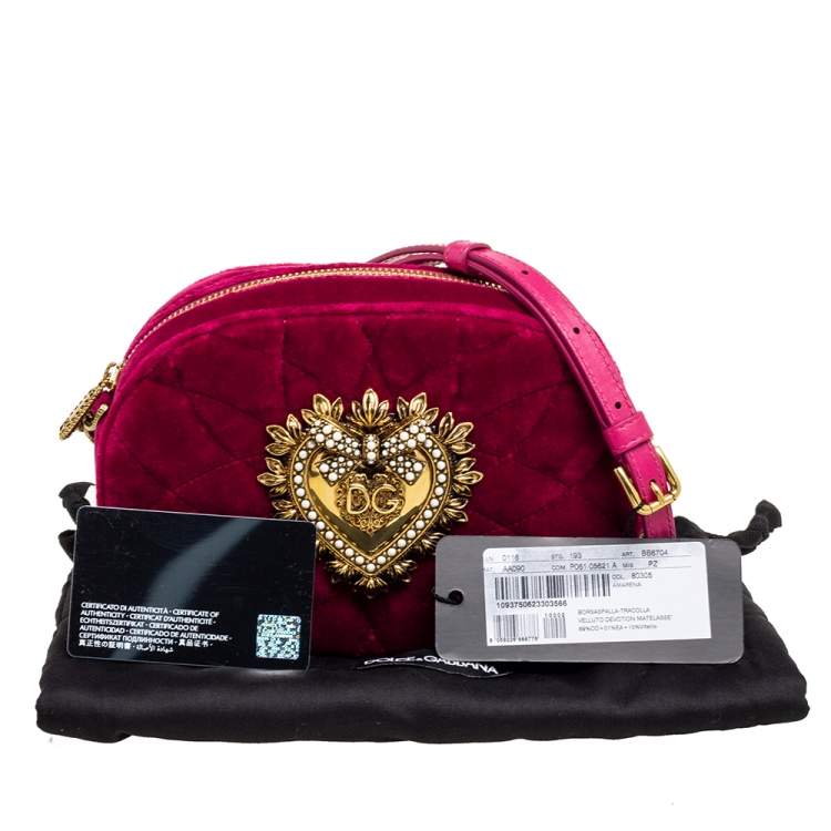 Pre Owned Dolce & Gabbana Pink Matelassé Velvet Devotion Camera Crossbody Bag