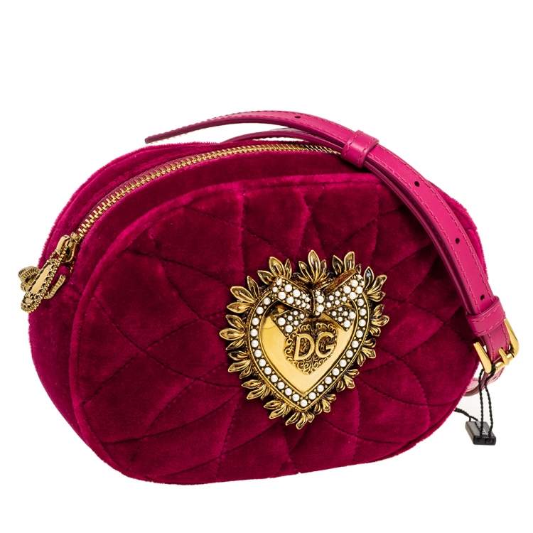 Pre Owned Dolce & Gabbana Pink Matelassé Velvet Devotion Camera Crossbody Bag