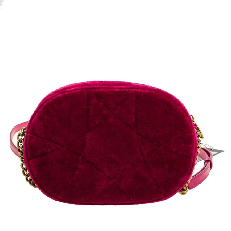 Pre Owned Dolce & Gabbana Pink Matelassé Velvet Devotion Camera Crossbody Bag