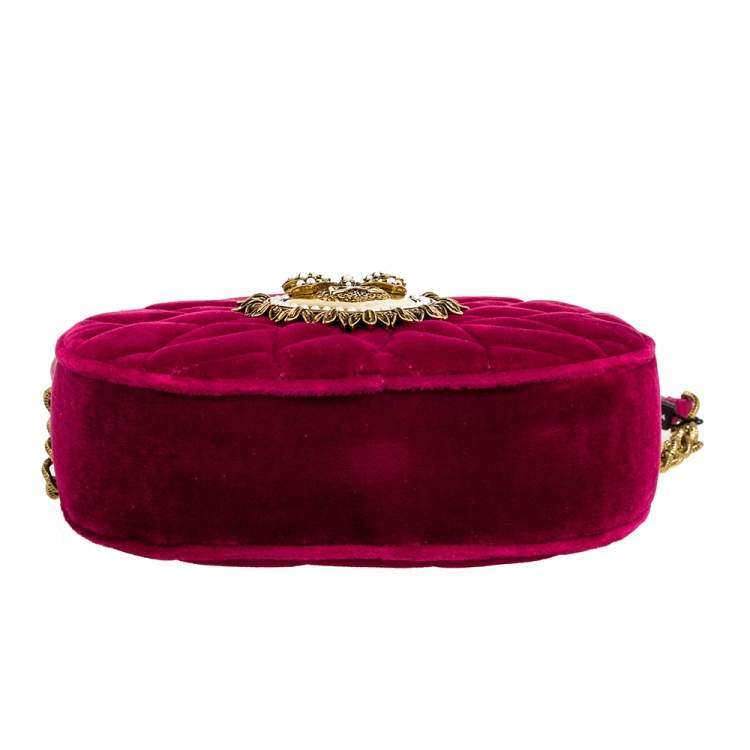 Pre Owned Dolce & Gabbana Pink Matelassé Velvet Devotion Camera Crossbody Bag