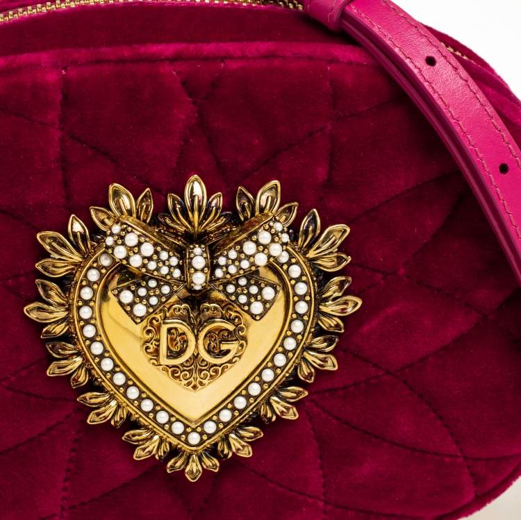 Pre Owned Dolce & Gabbana Pink Matelassé Velvet Devotion Camera Crossbody Bag