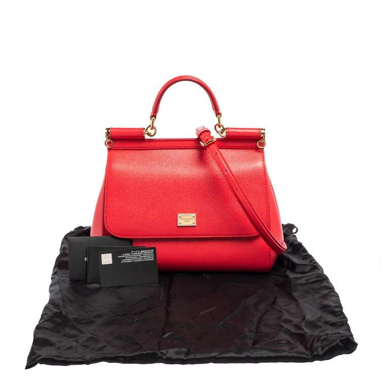 Pre Owned Dolce & Gabbana Red Leather Medium Miss Sicily Top Handle Bag
