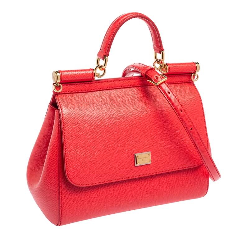 Pre Owned Dolce & Gabbana Red Leather Medium Miss Sicily Top Handle Bag